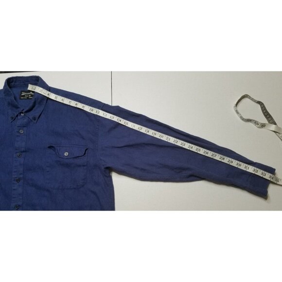 Whipper In Linen Blend Button Up Long Sleeve Shirt Blue Floral Print Men's M - Picture 9 of 15
